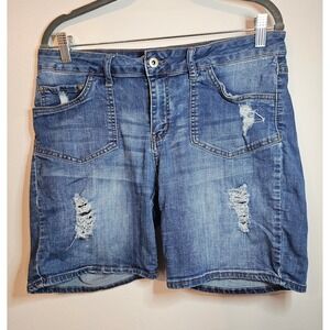 !iT Jeans Tiffany Distressed Denim Shorts Womens 12 Blue Medium Wash Bermuda